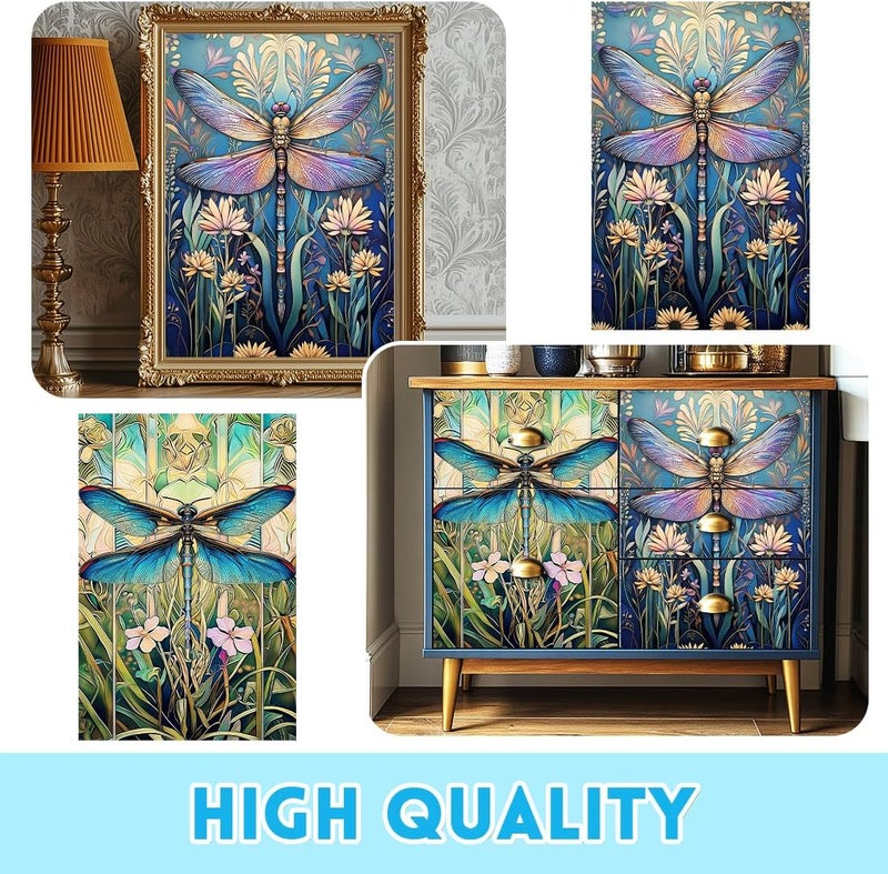 BEUNITONE 6 Sheets Dragonflies Rub on Transfers for Furniture Vintage Floral Rub on Transfer Sticker for DIY Crafts Decor Iod Transfers Stickers for Wood Dresser Glass Window Decals Waterproof 6"x12" - Image 3